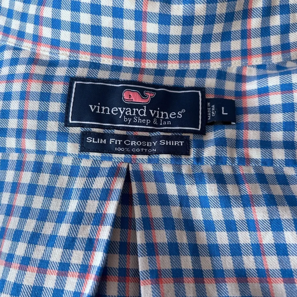 Vineyard Vines Shirt Shep & Ian Window Pane Button Down Collar Crosby Slim Fit - Picture 9 of 16